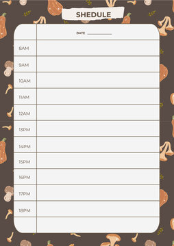 Printable Daily Schedule Planner Template with Autumn Mushroom Pattern PNG