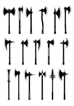 Collection of Medieval Battle Axe Silhouettes - Set of Various Ancient War Weapons and Polearms for Graphic Design