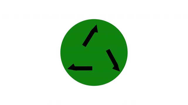 Black recycling symbol animation inside green circle badge for eco friendly branding and sustainability campaign.
