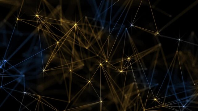 Abstract Golden Digital Network Lines and Particles Background Loop Animation