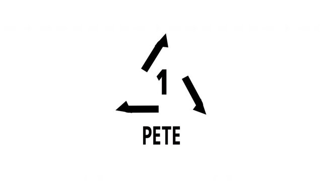 Animated rotating arrow with Plastic resin identification code PETE symbol animation on white background for industrial recycling campaigns and eco packaging education.
