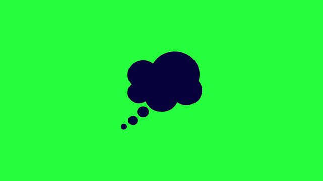 Dark blue thought bubble animation on vibrant green screen background representing ideas imagination