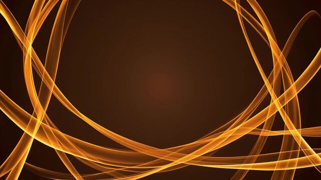 暗い茶色の背景に橙色の光る弧が幾重にも交差しながら増えて中央に円形の余白を残す背景動画
