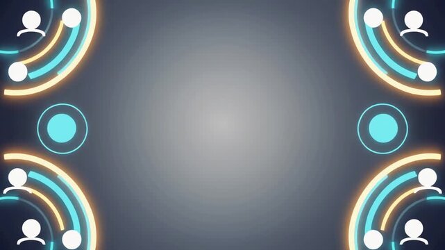 暗い背景の四隅に人型アイコンと光る円弧が浮かび上がる人材ネットワークの背景映像