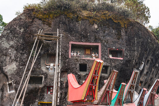 Ancient rock burial site of Lo'ko Mata showcasing Toraja cultural heritage in North Toraja South Sulawesi Indonesia