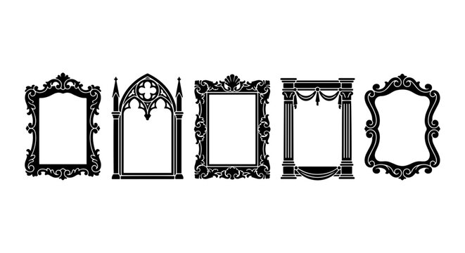 Ornate Vintage Frames Collection, Decorative Baroque Borders, Gothic Architectural Elements, Elegant Victorian Photo Mounts