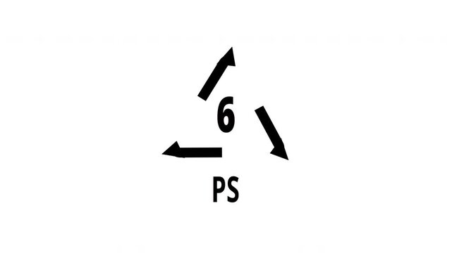 Animated PS polystyrene recycle icon with rotating arrows for plastic waste management presentation and environmental concepts video editing. 
