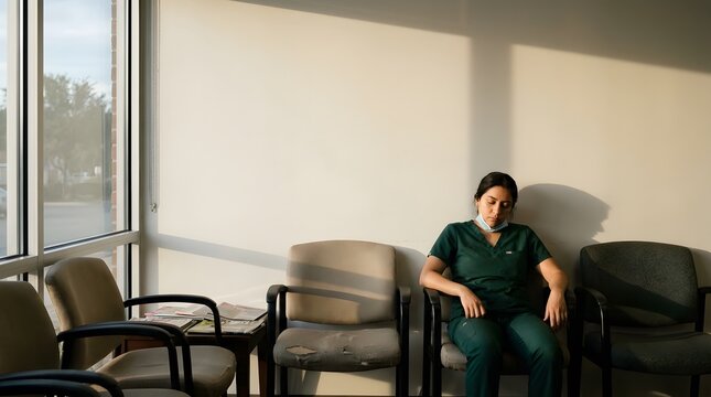Healthcare professional working in a modern hospital corridor highlighting vibrant colors