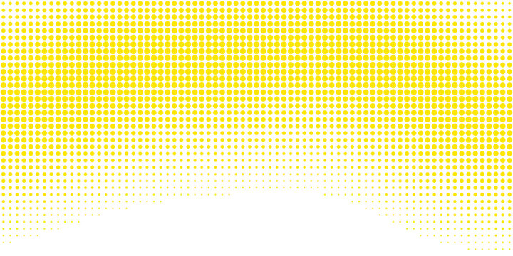 Abstract bright yellow halftone dot pattern isolated on transparent background for modern graphic design