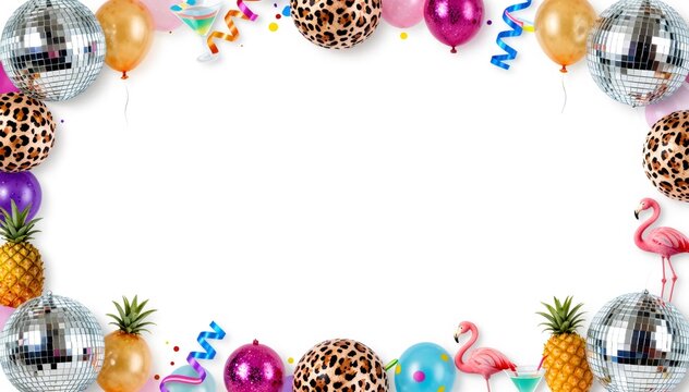Festive party elements creating a colorful border