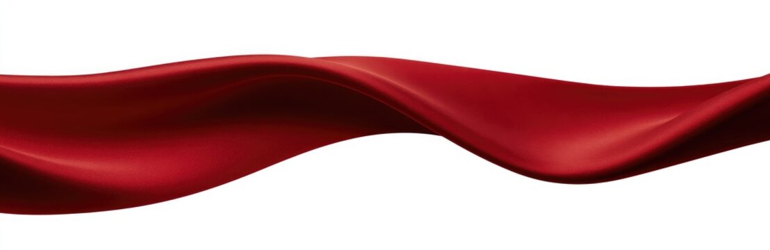 Elegant flowing deep red satin ribbon wave on a white background.