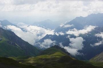 Fototapeta premium The view of the valley from Salaaser Kopf mountain, the border between Austria and Switzerland
