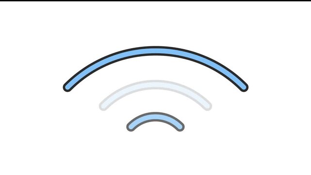 A clean line art vector animation featuring a glowing Wi-Fi signal icon with animated radio waves. Ideal for internet connection status, wireless network, hotspot, signal strength, and technology UI d