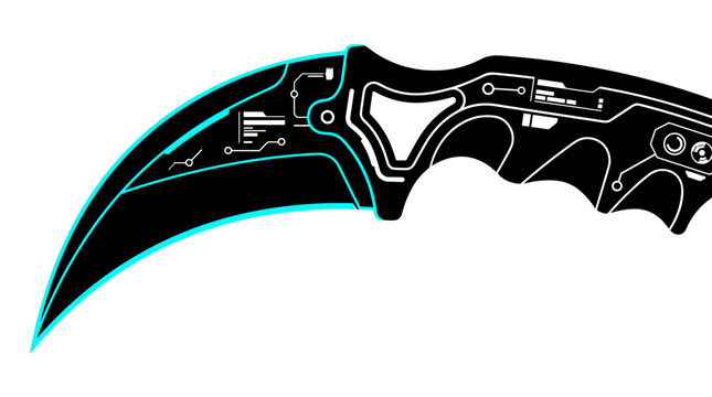 Futuristic tech kerambit vector with blue circuit board lines