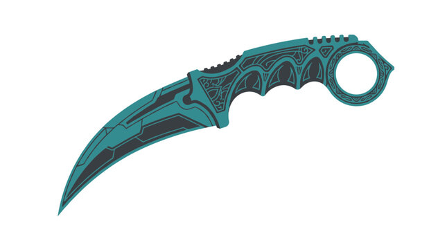 Modern kerambit vector with intricate teal and black patterns