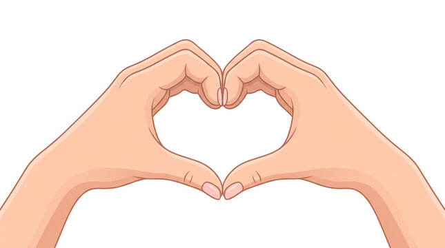 Heart hand gesture illustration, human hands forming love shape, romantic symbol for charity and kindness, minimalist line art of fingers in heart pose isolated PNG with Transparent Background