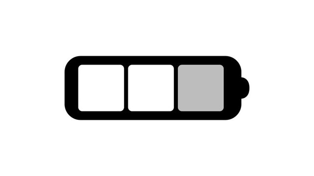 Animated black battery icon filling up with white charge segments