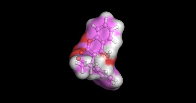 Warfarin, oral anticoagulant and vitamin K antagonist, 3D molecule spinning, 4K
