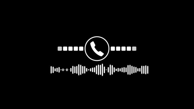 Phone Call Audio Waveform Loop Animation with Receiver Symbol and Sound Frequency Spectrum Bars for Mobile App UI UX Contact Interface Podcast Voice Recording Vector Motion Graphic on Black Background