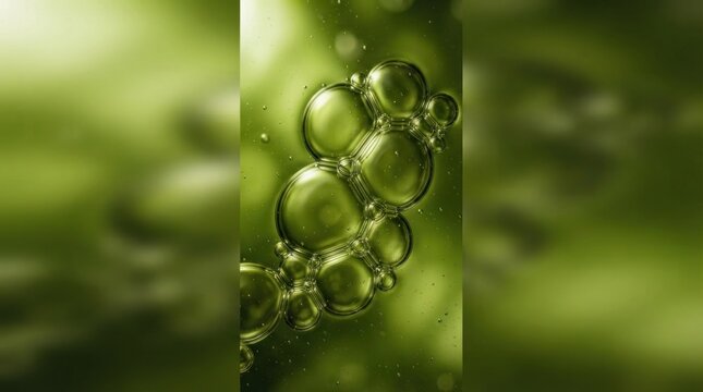 Abstract green bubbles and liquid droplets macro