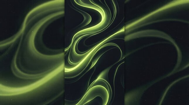 Abstract green flowing waves on dark background