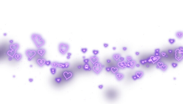 Neon hearts and sparkles pattern with glowing purple lines on transparent background heart love affection