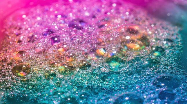 Abstract iridescent soap bubbles and colorful foam.