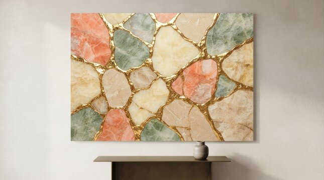 Abstract kintsugi stone mosaic wall art panel
