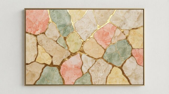 Abstract marble stone mosaic with gold veins.