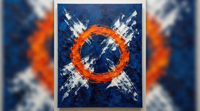 Abstract orange and blue painting with motion blur effect.