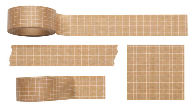 Brown Kraft Paper Grid Washi Tape Set, Patterned Masking Tape Strips and Rolls, Cutout Transparent PNG