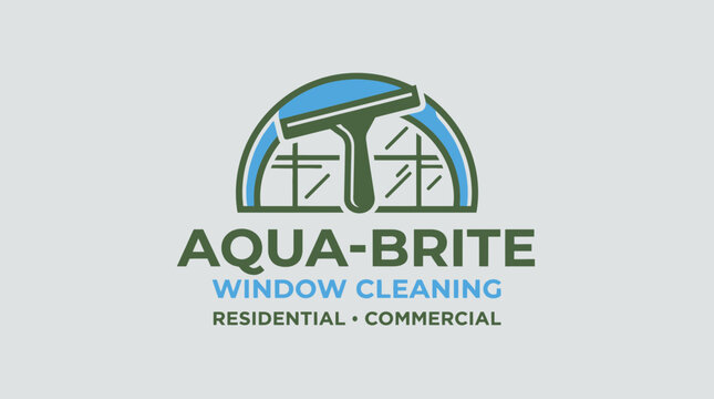 Aqua-Brite Window Cleaning Service Logo Emblem for Residential and Commercial Business Identity