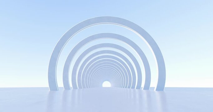 3D Render of Abstract White Arch Tunnel Expanding and Contracting