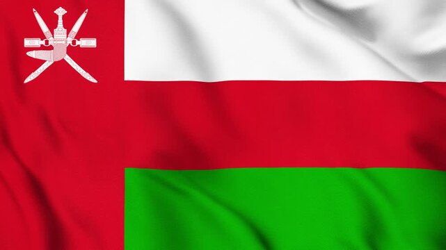 Oman National Flag Waving in Wind with Realistic Fabric Texture, Seamless Loop Animation 4K