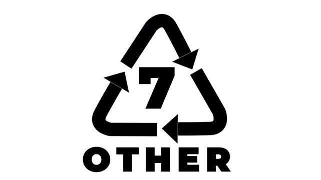 4K 7 OTHER Plastic Recycling Symbol Animated Loop Black Icon White Background.