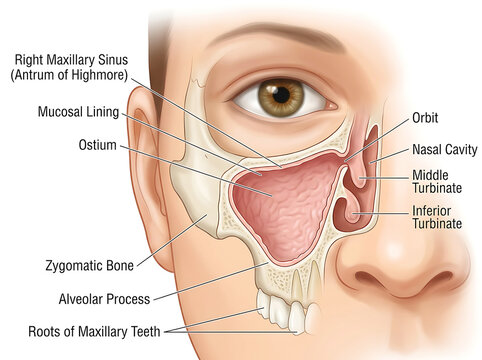 Human maxillary sinus anatomy cross-section