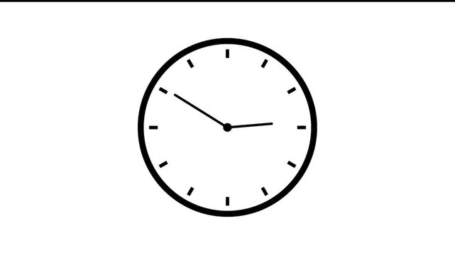 A minimal line art vector animation featuring an analog wall clock with fast spinning hour and minute hands. Ideal for time management, deadlines, waiting, history, schedule, and ticking time UI desig