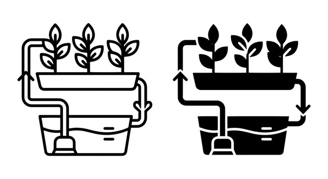 Hydroponic System Icons, Water Farming Plants, Sustainable Agriculture, Modern Gardening Vector Set