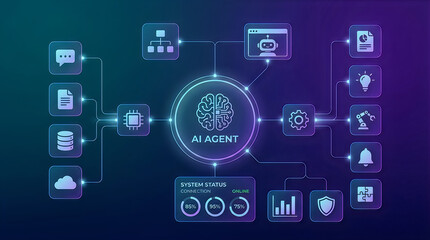 Fototapeta premium agent dashboard with digital icons for data processing and connection