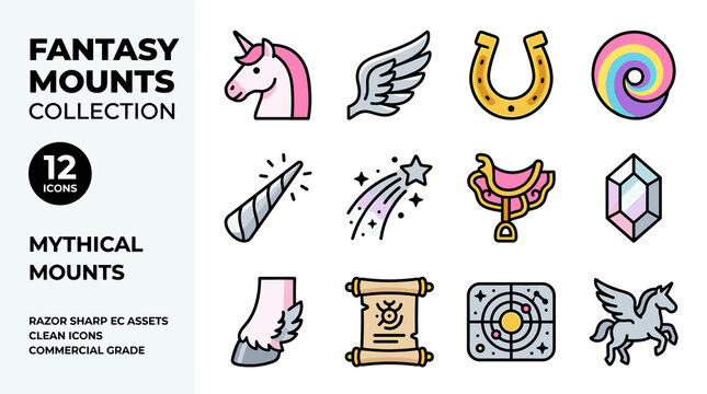 Fantasy Mounts Collection Pixel Art Icons Set