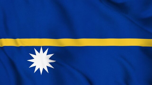 Nauru National Flag Waving in Wind with Realistic Fabric Texture, Seamless Loop Animation 4K