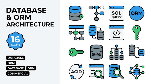 Database and ORM Architecture Icons Set SQL and ACID Compliance Explained