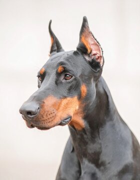 close up portrait of doberman pincher dog