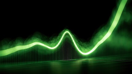 Fototapeta premium Green glowing sound wave visualization with digital data graph.