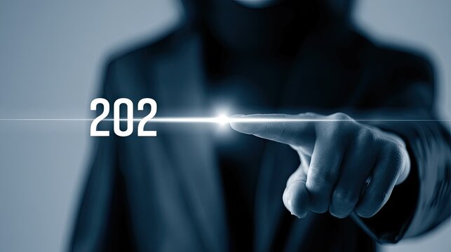 Man Touching Glowing Number 202 on Futuristic Interface.