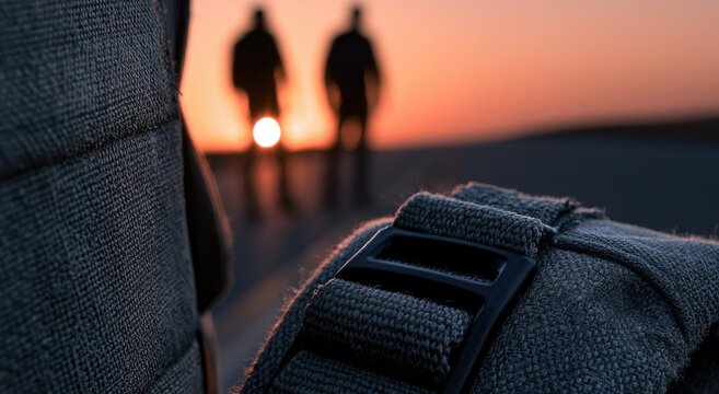 Soldiers Silhouetted Against a Fiery Sunset on a Desert Landscape.