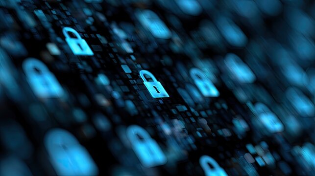 Digital Padlock Icons Representing Cybersecurity and Data Protection.