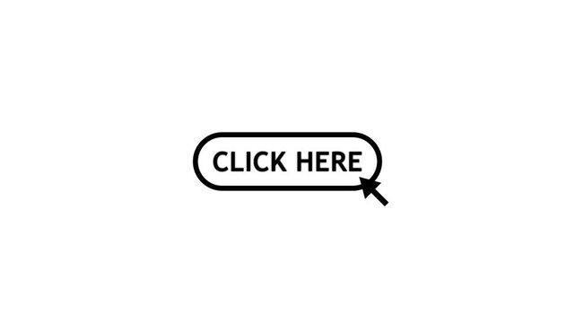 A cursor arrow with click here button label icon outlined style on white screen,4k video web ui interaction.