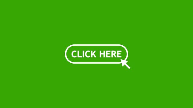 A cursor arrow with click here button label icon outlined style on green screen,4k video web ui interaction.