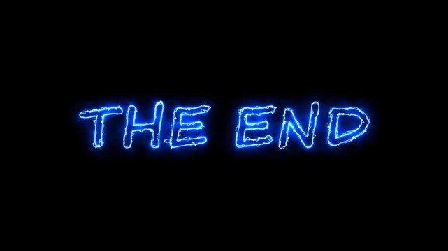 Glowing blue neon, The end, text animation on transparent background.4k video